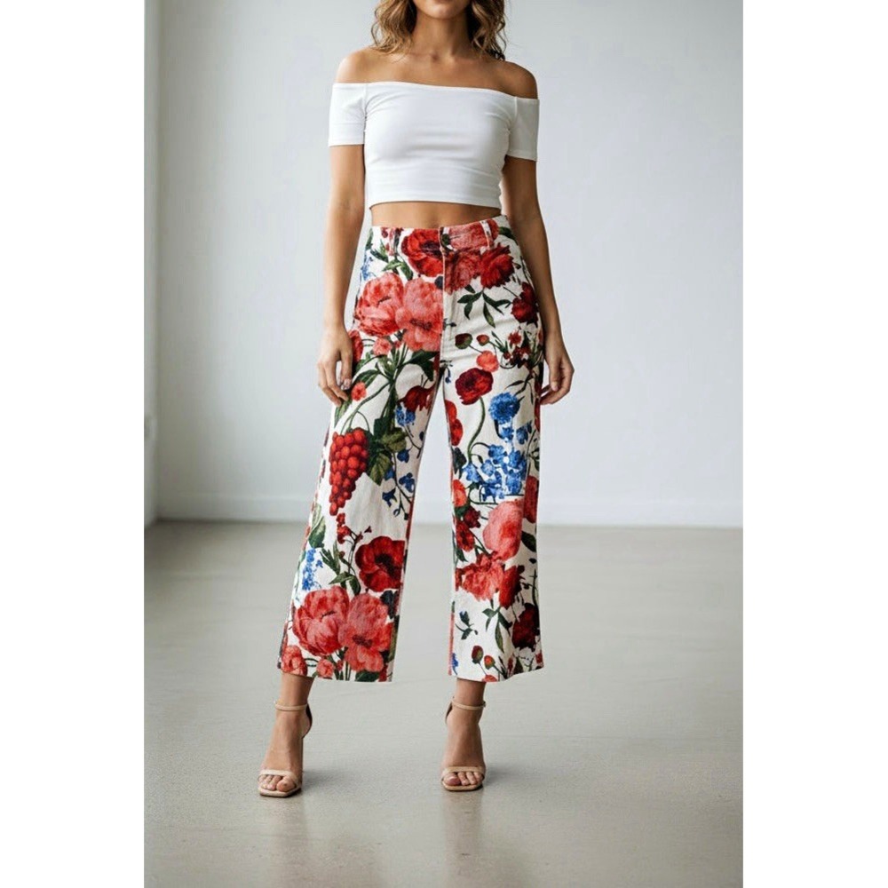Maeve Anthropologie The Colette Botanical Floral Wide Leg Pants Size 30